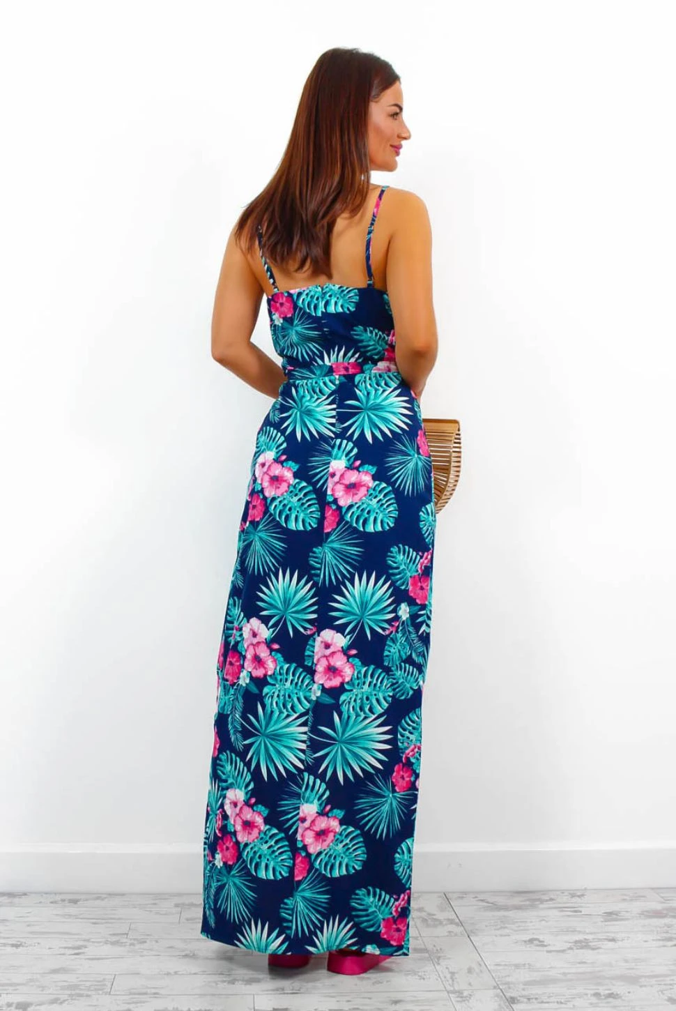 Garden Party - Navy Pink Floral Tropical Maxi Dress 7 Garden Party - Navy Pink Floral Tropical Maxi Dress - Image 7