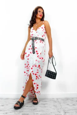 Garden Party - White Red Floral Maxi Dress