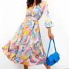 Give Me A Swirl - Blue Coral Pleated Midi Dress
