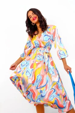 Give Me A Swirl - Blue Coral Pleated Midi Dress -Glamoros Clothing Shop GiveMeASwirl BlueCoralPleatedMidiDress2