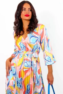 Give Me A Swirl - Blue Coral Pleated Midi Dress -Glamoros Clothing Shop GiveMeASwirl BlueCoralPleatedMidiDress3