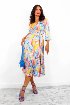 Give Me A Swirl - Blue Coral Pleated Midi Dress -Glamoros Clothing Shop GiveMeASwirl BlueCoralPleatedMidiDress5