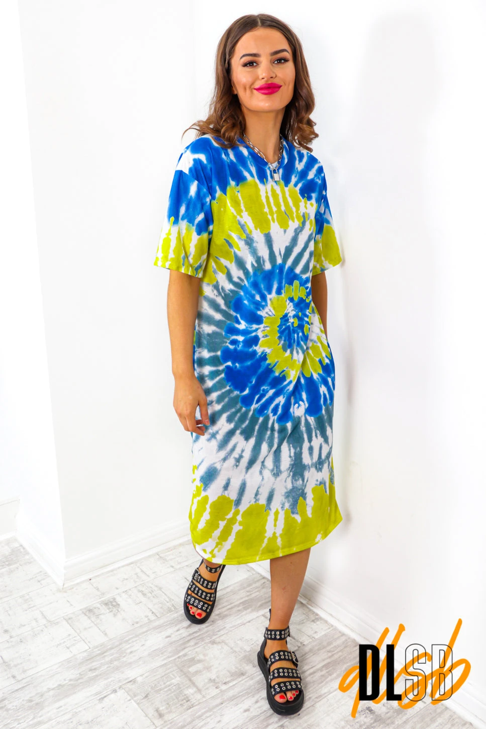 Give Me The Tee - Blue Yellow Tie Dye T-shirt Dress 2 Give Me The Tee - Blue Yellow Tie Dye T-shirt Dress - Image 2