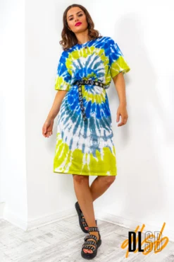 Give Me The Tee - Blue Yellow Tie Dye T-shirt Dress 7 Give Me The Tee - Blue Yellow Tie Dye T-shirt Dress -Glamoros Clothing Shop GiveMeTheTee BlueYellowTieDyeT shirtDress 3