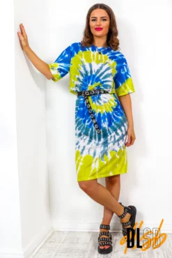Give Me The Tee - Blue Yellow Tie Dye T-shirt Dress