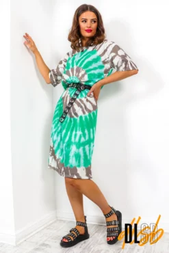 Give Me The Tee - Green Khaki Tie Dye T-shirt Dress