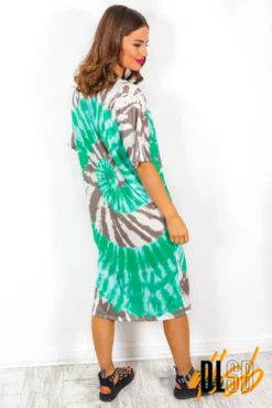 Give Me The Tee - Green Khaki Tie Dye T-shirt Dress -Glamoros Clothing Shop GiveMeTheTee GreenKhakiTieDyeT shirtDress 2