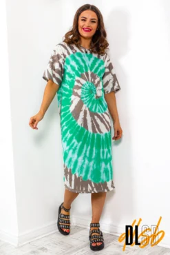 Give Me The Tee - Green Khaki Tie Dye T-shirt Dress -Glamoros Clothing Shop GiveMeTheTee GreenKhakiTieDyeT shirtDress 3