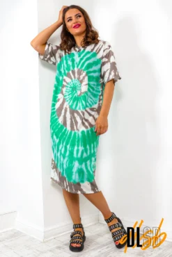 Give Me The Tee - Green Khaki Tie Dye T-shirt Dress -Glamoros Clothing Shop GiveMeTheTee GreenKhakiTieDyeT shirtDress 4