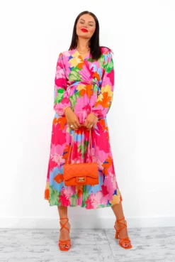 Catwalk Glamour And Bloom - Pink Multi Floral Midi Dress -Glamoros Clothing Shop GlamourAndBloom PinkMultiFloralMidiDress3
