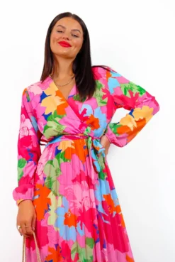 Catwalk Glamour And Bloom - Pink Multi Floral Midi Dress -Glamoros Clothing Shop GlamourAndBloom PinkMultiFloralMidiDress4