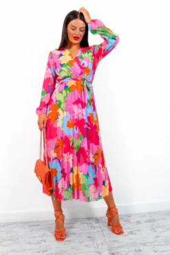 Catwalk Glamour And Bloom - Pink Multi Floral Midi Dress