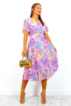 Good For Me - Pink Multi Abstract Print Pleated Midi Dress 9 Good For Me - Pink Multi Abstract Print Pleated Midi Dress -Glamoros Clothing Shop GoodForMe PinkMultiAbstractPrintPleatedMidiDress 2