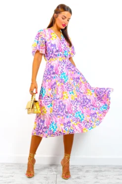 Good For Me - Pink Multi Abstract Print Pleated Midi Dress 8 Good For Me - Pink Multi Abstract Print Pleated Midi Dress -Glamoros Clothing Shop GoodForMe PinkMultiAbstractPrintPleatedMidiDress 3