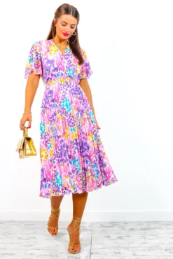 Good For Me - Pink Multi Abstract Print Pleated Midi Dress 10 Good For Me - Pink Multi Abstract Print Pleated Midi Dress -Glamoros Clothing Shop GoodForMe PinkMultiAbstractPrintPleatedMidiDress 4