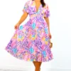 Good For Me - Pink Multi Abstract Print Pleated Midi Dress