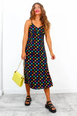 Good Without You - Black Multi Spot Satin Cami Midi Dress 9 Good Without You - Black Multi Spot Satin Cami Midi Dress -Glamoros Clothing Shop GoodWithoutYou BlackMultiSpotSatinCamiMidiDress 1