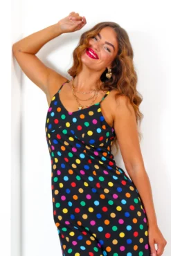 Good Without You - Black Multi Spot Satin Cami Midi Dress 8 Good Without You - Black Multi Spot Satin Cami Midi Dress -Glamoros Clothing Shop GoodWithoutYou BlackMultiSpotSatinCamiMidiDress 4