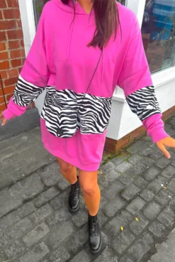 Liquorish Got A Hood Feeling - Pink Zebra Panel Oversized Sweatshirt Dress -Glamoros Clothing Shop Got A Hood Feeling Pink Zebra Panel Oversized Sweatshirt Dress 88864502 c945 4d34 b18c 42e79c14afa7