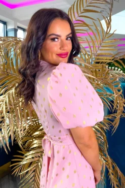 Got The Flower - Blush Gold Foil Printed Midi Dress