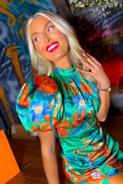 Got The Flower - Green Red Floral Midi Dress -Glamoros Clothing Shop Got The Flower Green Red Floral Midi Dress