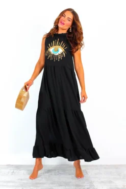Got My Eye On You - Black Gold Sequin Eye Maxi Dress -Glamoros Clothing Shop GotMyEyeOnYou BlackGoldSequinEyeMaxiDress 2