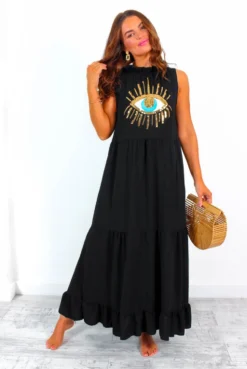Got My Eye On You - Black Gold Sequin Eye Maxi Dress -Glamoros Clothing Shop GotMyEyeOnYou BlackGoldSequinEyeMaxiDress 4