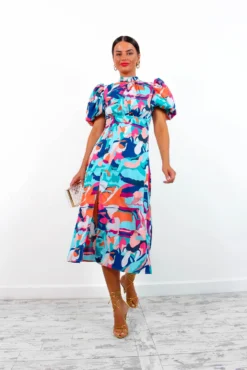 Got The Flower - Blue Multi Abstract Midi Dress -Glamoros Clothing Shop GotTheFlower BlueMultiAbstractMidiDress2