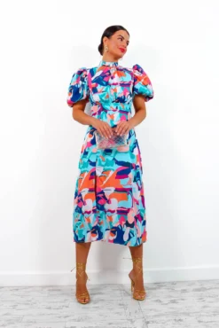 Got The Flower - Blue Multi Abstract Midi Dress -Glamoros Clothing Shop GotTheFlower BlueMultiAbstractMidiDress3