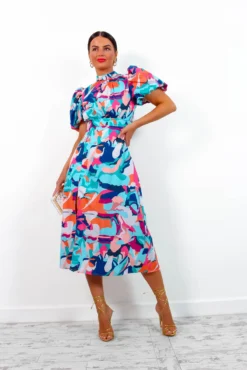 Got The Flower - Blue Multi Abstract Midi Dress -Glamoros Clothing Shop GotTheFlower BlueMultiAbstractMidiDress4