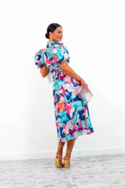 Got The Flower - Blue Multi Abstract Midi Dress -Glamoros Clothing Shop GotTheFlower BlueMultiAbstractMidiDress5
