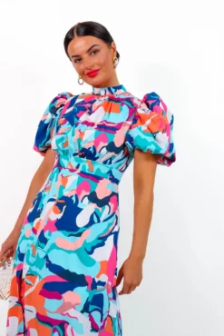 Got The Flower - Blue Multi Abstract Midi Dress -Glamoros Clothing Shop GotTheFlower BlueMultiAbstractMidiDress6