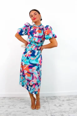 Got The Flower - Blue Multi Abstract Midi Dress -Glamoros Clothing Shop GotTheFlower BlueMultiAbstractMidiDress7