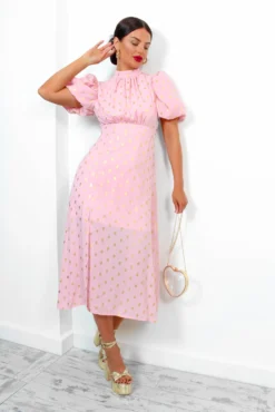 Got The Flower - Blush Gold Foil Printed Midi Dress -Glamoros Clothing Shop GotTheFlower BlushGoldFoilPrintedMidiDress 1