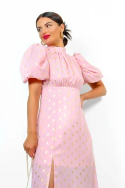 Got The Flower - Blush Gold Foil Printed Midi Dress -Glamoros Clothing Shop GotTheFlower BlushGoldFoilPrintedMidiDress 4