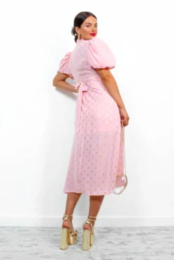 Got The Flower - Blush Gold Foil Printed Midi Dress -Glamoros Clothing Shop GotTheFlower BlushGoldFoilPrintedMidiDress 5