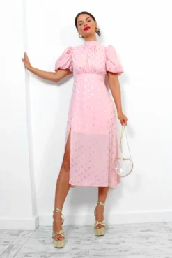 Got The Flower - Blush Gold Foil Printed Midi Dress -Glamoros Clothing Shop GotTheFlower BlushGoldFoilPrintedMidiDress 6