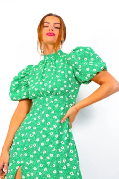 Got The Flower - Green Ditsy Print Midi Dress -Glamoros Clothing Shop GotTheFlower GreenDitsyPrintMidiDress 1