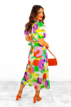 Got The Flower - Green Purple Multi Floral Print Midi Dress -Glamoros Clothing Shop GotTheFlower GreenPurpleMultiFloralPrintMidiDress 4