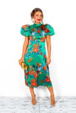 Got The Flower - Green Red Floral Midi Dress -Glamoros Clothing Shop GotTheFlower GreenRedFloralMidiDress 2