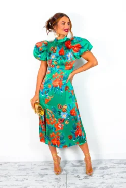 Got The Flower - Green Red Floral Midi Dress -Glamoros Clothing Shop GotTheFlower GreenRedFloralMidiDress 3