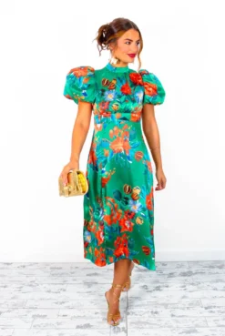 Got The Flower - Green Red Floral Midi Dress -Glamoros Clothing Shop GotTheFlower GreenRedFloralMidiDress 4