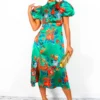 Got The Flower - Green Red Floral Midi Dress