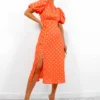 Got The Flower - Orange Gold Foil Midi Dress