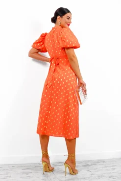 Got The Flower - Orange Gold Foil Midi Dress -Glamoros Clothing Shop GotTheFlower OrangeGoldFoilMidiDress 3