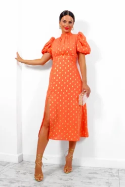 Got The Flower - Orange Gold Foil Midi Dress -Glamoros Clothing Shop GotTheFlower OrangeGoldFoilMidiDress 4