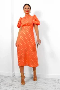 Got The Flower - Orange Gold Foil Midi Dress -Glamoros Clothing Shop GotTheFlower OrangeGoldFoilMidiDress 6