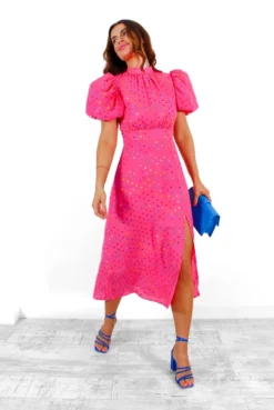 Got The Flower - Pink Multi Spot Midi Dress -Glamoros Clothing Shop GotTheFlower PinkMultiSpotMidiDress 2