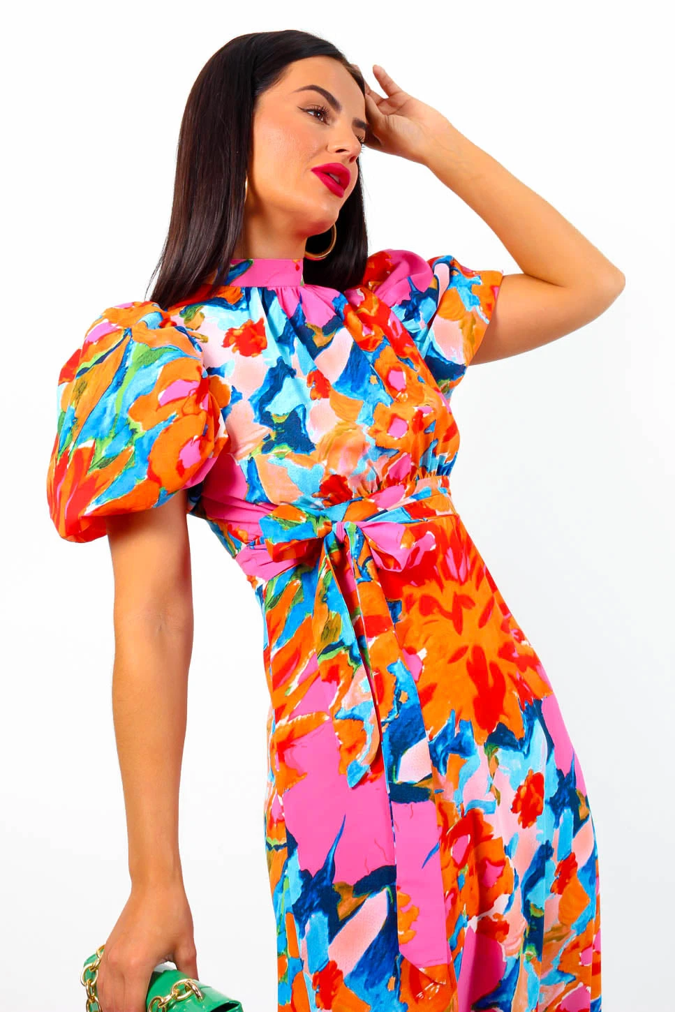 Got The Flower - Pink Orange Floral Midi Dress 4 Got The Flower - Pink Orange Floral Midi Dress - Image 4