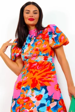 Got The Flower - Pink Orange Floral Midi Dress 13 Got The Flower - Pink Orange Floral Midi Dress -Glamoros Clothing Shop GotTheFlower PinkOrangeFloralMidiDress2